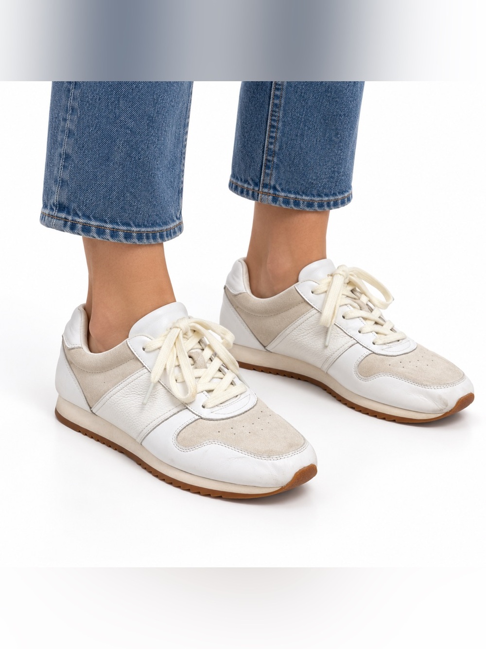 Club Monaco CM Runner White Off White Leather Suede Sneakers Size 8.5